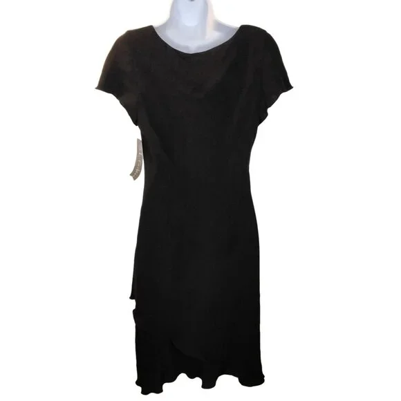 S.L. Fashions Womens Elegant Black Size 8 Petite V-Neck Layered Hem Dress Party - Picture 4 of 12